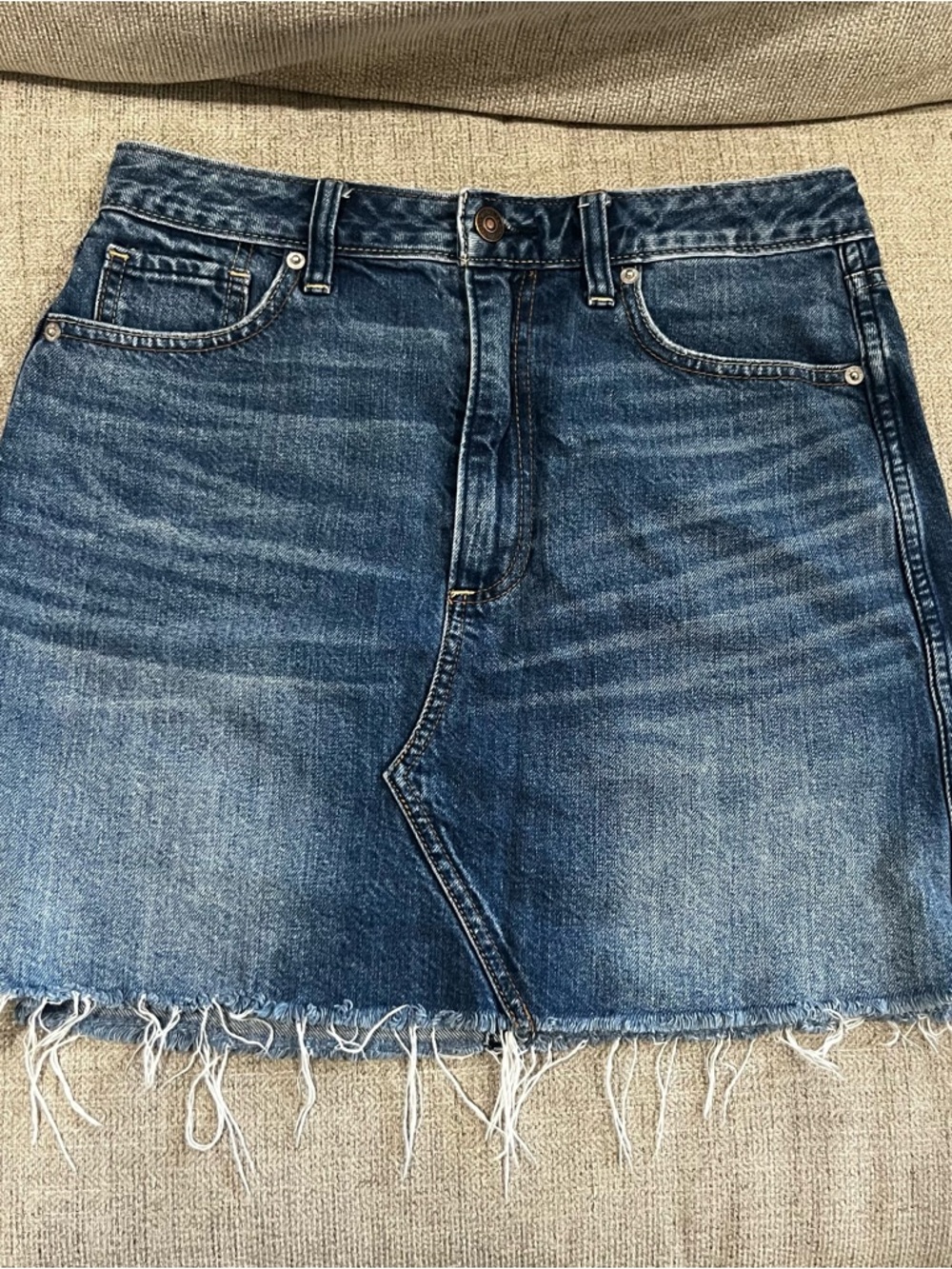 Abercrombie & Fitch Distressed Dark Blue Denim Mini Skirt